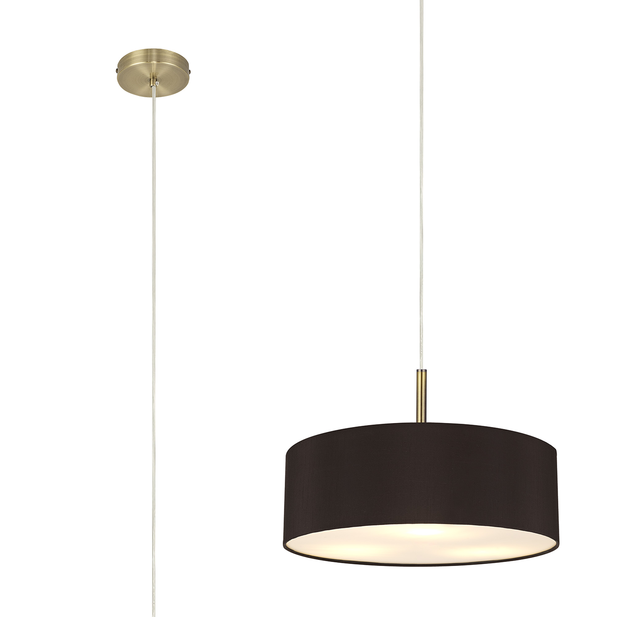 DK0707  Baymont 45cm 3 Light Pendant Antique Brass, Black/White